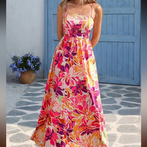 Floral Maxi Dress in Pink and Orange - Picture 2 of 5